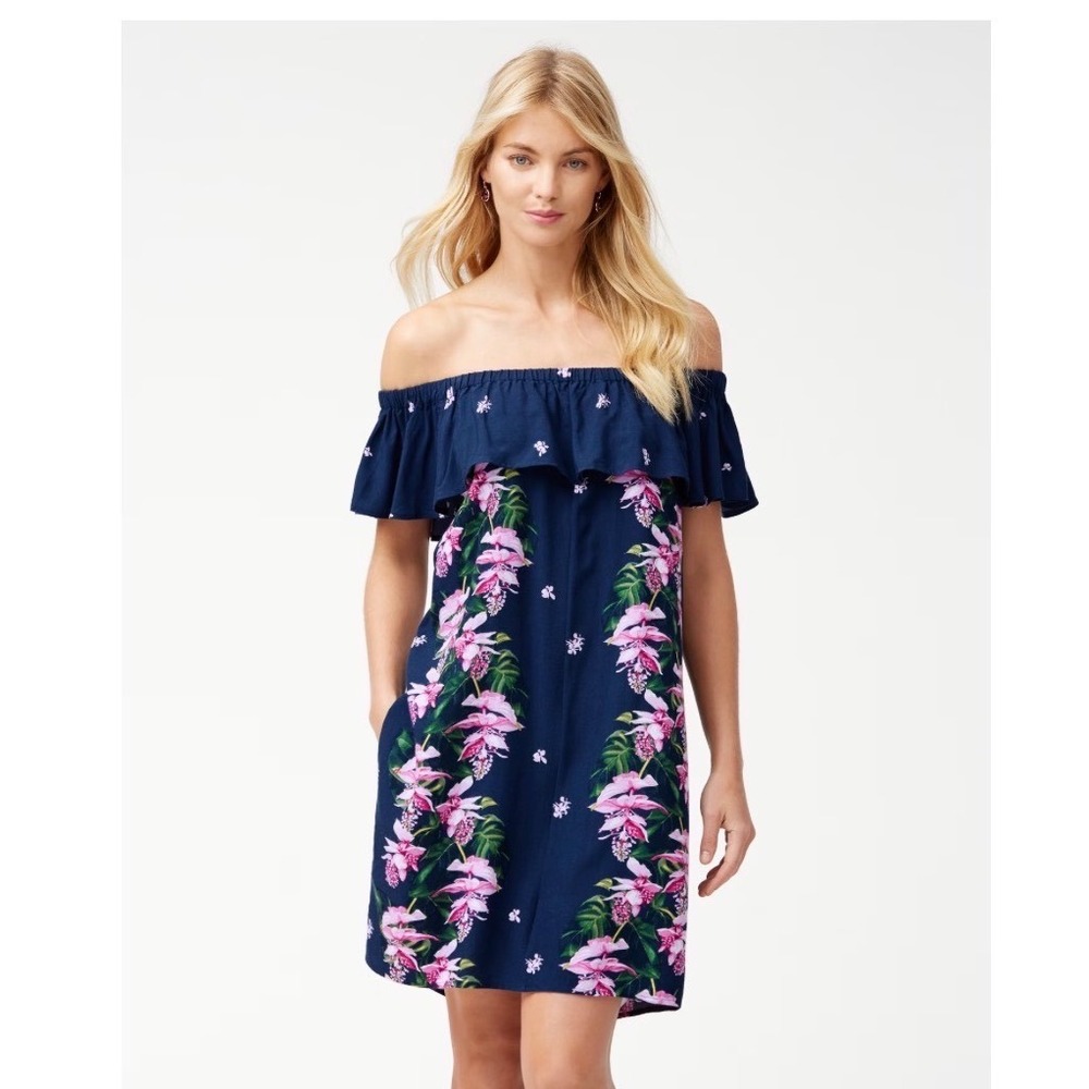 Tommy Bahama Magnifica Cascade  Sundress Floral Off The Shoulder Ruffle Medium‎